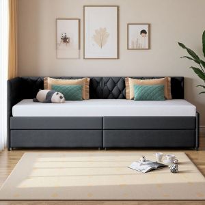 Canap&eacute; Lit Convertible - 90x200cm - Velours Gris - Design Moderne - 2 Places