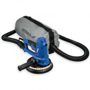 DEDRA Ponceuse manuelle pour cloisons s&egrave;ches avec lumi&egrave;re LED 750 W, 1500-2700 tr/min, 180 mm, disque abrasif, pour le traitement du pl&acirc;tre, avec aspiration de la poussi&egrave;re, poids 3,1 kg, c&acirc;ble long 4