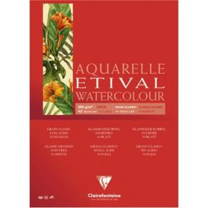 Clairefontaine 96393C - Bloc encoll&eacute; de 10 feuilles de papier aquarelle Etival grain Classic, 300 g/m&sup2;, A3