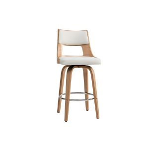 Miliboo Tabouret de bar scandinave pivotant blanc et bois clair GARBO