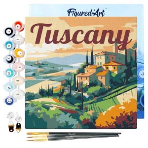 Figured'Art Mini Peinture par Numéro Adulte 20x20cm avec cadre Été en Toscane - Petit Format Kit de Loisir Créatif DIY Numéro d'Art Complet