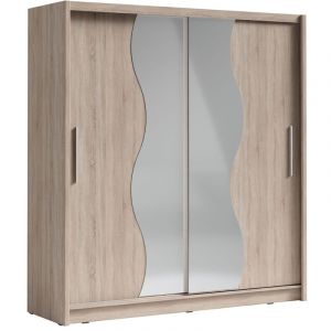 Armoire 2 portes coulissantes avec miroir 205 cm - chêne - Collection bahia