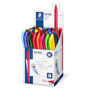 Staedtler Ball 4320 M - Gobelet 50 stylos-bille triangulaires pointe moyenne 1 mm assortis - 4320 MKP50