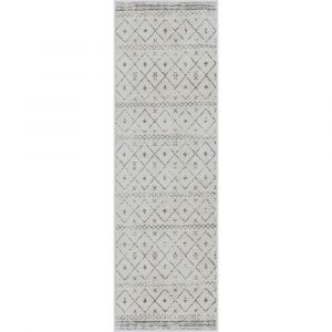 SURYA Tapis de Couloir à Poils Courts et Doux Tapis Berbère Ethnique Blanc et Gris 80 x 220 cm