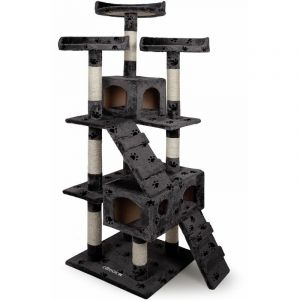 Deuba Arbre &agrave; Chat 175cm Gris Motif Pattes griffoir pour Chats avec 3 Plateformes Poteau en sisal