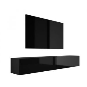 Meuble TV Suspendu, (2 X 100) X 34 X 32 Cm, Noir Mat / Noir Brillant