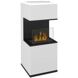 Homcom Cheminée bioéthanol design - brûleur 1,2L - contrôle de flamme, manche inclus - verre trempé acier blanc noir