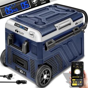 Tillvex Glacière à Compresseur Bleu 60 L Avec Batterie Congélateur Electrique avec Contrôle WiFi-APP Port USB 12/24 V 230V
