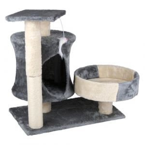 Pet comfort Arbre &agrave; Chat - Griffoir pour Chat avec Jouet - Grattoir Chat avec Plateforme - Cachette avec Panier - Gris/Beige - 50x33x58 cm