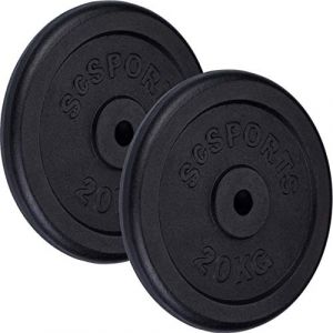 ScSPORTS Disques De Poids - Set 40 Kg (2x20 Kg), 30/31 Mm, Fonte, Noir - Plaques D'haltères, Équipement Gym, Musculation