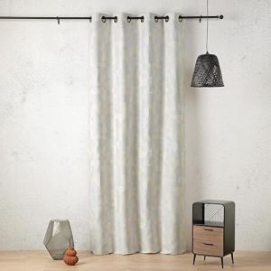 LINDER Rideau à Motif Jacquard - Tissé et Teint en France - Style Rétro - Écru et Blanc Optique - œillets Canon de Fusil - 140x260cm - 63% Polyester 36% Coton 1% Autres Fibres - Collection Enigma