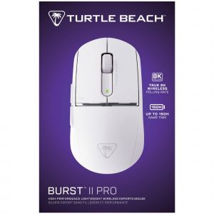 Turtle Beach Burst II Pro Blanc Souris de Gaming Esport sans Fil avec Ultra-l&eacute;g&egrave;re avec 57 g, 150 Heures d'autonomie de la Batterie, capteur Optique 30K DPI et 8 entr&eacute;es programmables pour PC