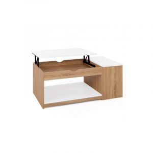 Idmarket Table basse plateau relevable elea avec coffre bois façon hêtre et blanc - Multicolore