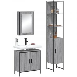 VidaXL Ensemble de meubles de salle de bain 3 pcs Sonoma gris, armoire de salle de bain, armoire de bain, meuble-lavabo de salle de bain
