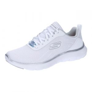 Skechers Femme Flex Appeal 5.0, Bordure argent&eacute;e en Maille Blanche, 38.5 EU