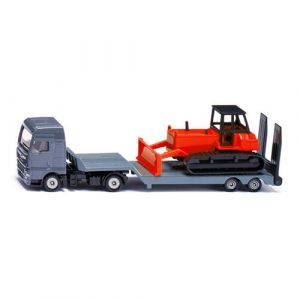 Siku 1762 Camion Man avec remorque surbaissée et Bulldozer, 1:87, Métal/Plastique, Rouge/Gris, Coffret Jouet, Remorque surbaissée Amovible, Lame de Bulldozer Mobile