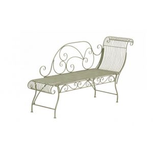 D&eacute;coshop26 Banc de jardin banquette design en fer forg&eacute; gris vieilli dossier c&ocirc;t&eacute; droit 156x46 cm