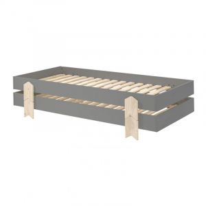 STAPEL - Lot de 2 Lits Empilables 90x200cm Gris Fl&egrave;che - Altobuy