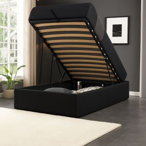 Lit 90x190 Coffre Dehoussable avec Pieds pour Matelas - 12 Lattes - Montage Rapide et Facile - Rev&ecirc;tement PVC Simili Facile Entretien - Design Moderne et Fonctionnel - LIT CELIA NOIR