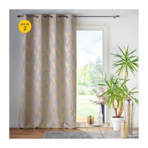 Lot de 2 Rideaux à occultant 140 x 260 cm à oeillets Imprimé Métallisé Lyra Blanc