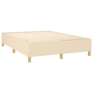 Décoshop26 Sommier à lattes sur pieds cadre de lit 140x200 cm tissu crème TDL0207264