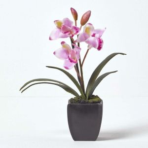 Orchid&eacute;e artificielle rose en pot noir 38 cm
