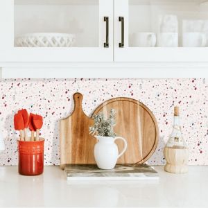 Stickerdecofr - Cr&eacute;dence Adh&eacute;sive Terrazzo Rubis 200 x 60 cm
