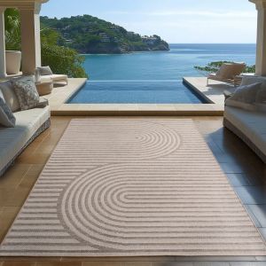 Carpetsale24 Tapis dext&eacute;rieur 280x370 cm Beige design boh&egrave;me scandinave id&eacute;al pour la cuisine le balcon la terrasse