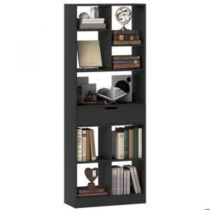 Homcom Biblioth&egrave;que meuble de rangement - tiroir et &eacute;tag&egrave;res ouvertes - 60 x 26 x 158 cm - noir