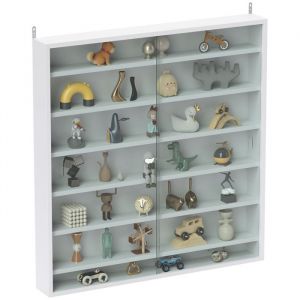 Homcom Vitrine pour collection - 6 &eacute;tag&egrave;res r&eacute;glables en hauteur et 2 portes coulissantes en verre - 80 x 9,5 x 83 cm - blanc