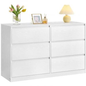Commode chambre 6 tiroirs armoire de rangement meuble &agrave; v&ecirc;tements 40 x 119,4 x 75 cm style moderne blanc