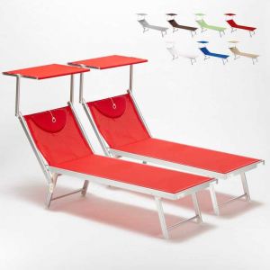 Beach and Garden Design Bain de soleil Chaise longue transats lits de plage aluminium SANTORINI 2 pièces | Rouge
