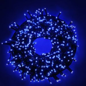 Chaine a' cordes Luccika Home se'rie 15 mt de 300 lumie'res de sapin de Noel a' led bleues cable vert 31V avec 8 jeux de lumie're et me'moire IP44