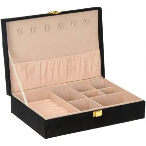 Coffret à bijoux/boîte à bijoux en velours noir 28 x 19 x 7 cm - Coffret à bijoux