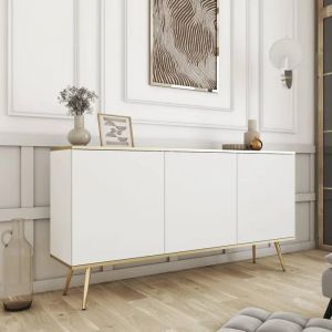 Buffet Komodee Banff Kom1 Jambes M&eacute;talliques Dor&eacute;es Blanc Blanc 39 X 160 X 85 Cm