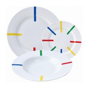 Image de Benetton SERVICE À VAISSELLE 18 PIÈCES PORCELAINE RAYURES DE COULEURS CASA