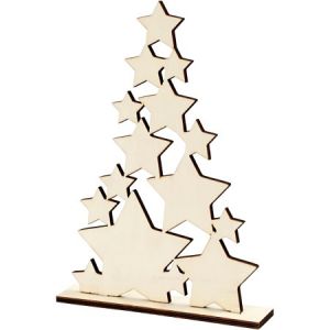 Image de Creotime Sapin en bois à poser - Étoile - 29,8 cm