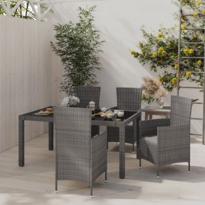 VidaXL Mobilier &agrave; d&icirc;ner de jardin 5pcs et coussins R&eacute;sine tress&eacute;e Gris Gris et noir