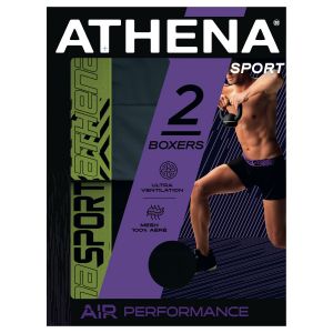 Athena Boxer Homme Noir/gris T2 Air Performance - Le Lot De 2 Boxers