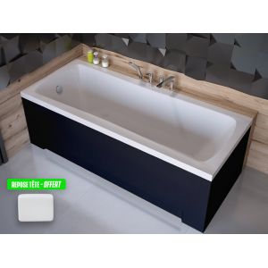Baignoire rectangulaire 150 x 70 cm + tablier noir mat + repose tête- OPTIMA