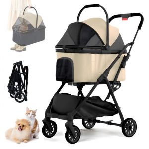 Poussette pour Chien Pliable - Animaux Chariot à 4 Roues avec Structure en acier au carbone, Panier amovible, Panier de Rangement-MAGICFOX