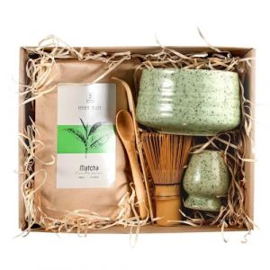 Matcha Kit Coffret Cadeau Poudre Th&eacute; 100g Bol Rokku 500 ml Bambou Chasen Fouet
