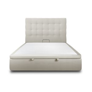 Lit coffre 140x190cm avec tête de lit capitonnée Velours Taupe - Hauteur totale : 39cm