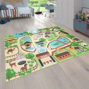 Paco Home - Tapis pour enfants, tapis de jeu pour chambres d'enfants, zoo avec tigre, ours, lion, coloré 160x220 cm