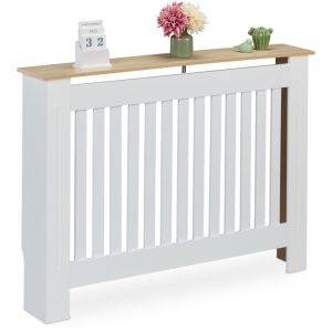 Relaxdays Cache-radiateur, design moderne, tablette pratique, en mdf, h x l x p : 83 x 112 x 19 cm, blanc