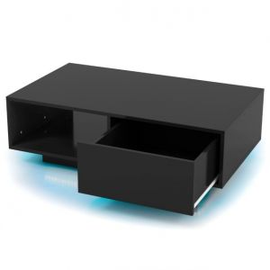 Table basse de luxe avec éclairage LED - 20 couleurs - Rectangulaire, laquée - Avec tiroir et étagère ouverte - Télécommande