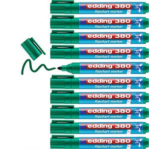 Edding 380 Marqueur pour chevalets - vert - 10 marqueurs - pointe ronde 1,5-3 mm - marqueur pour écrire, dessiner et marquer sur du papier pour tableau de conférence - ne déborde pas - ne sèche pas