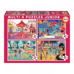 Educa Puzzles de 20 à  80 pièces : 4 puzzles : Parc d'attraction et fête d'enfants