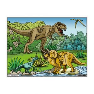 Coloriage - Dinosaures - Tableau &agrave; colorier - Avec contours velours noir - D&egrave;s 3 ans