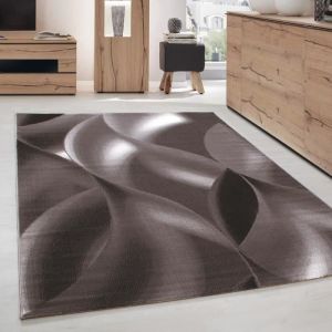 Tapis moderne poil court pour le salon avec un design abstrait vagues facile entretenir Couleur: Marron Taille: 280 x 370 cm